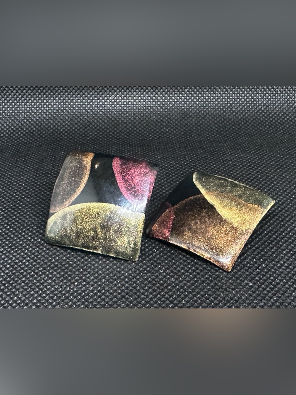Vintage 80s Geometric Enamel Square Stud Earrings